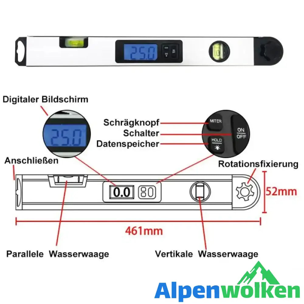 Alpenwolken - Winkellineal für Digitalanzeige aus Aluminiumlegierung