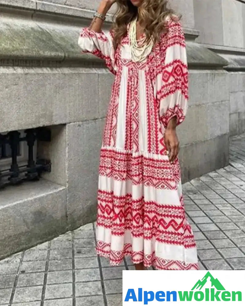 Alpenwolken - Wunderschönes Kleid mit Puffärmeln Weinrot