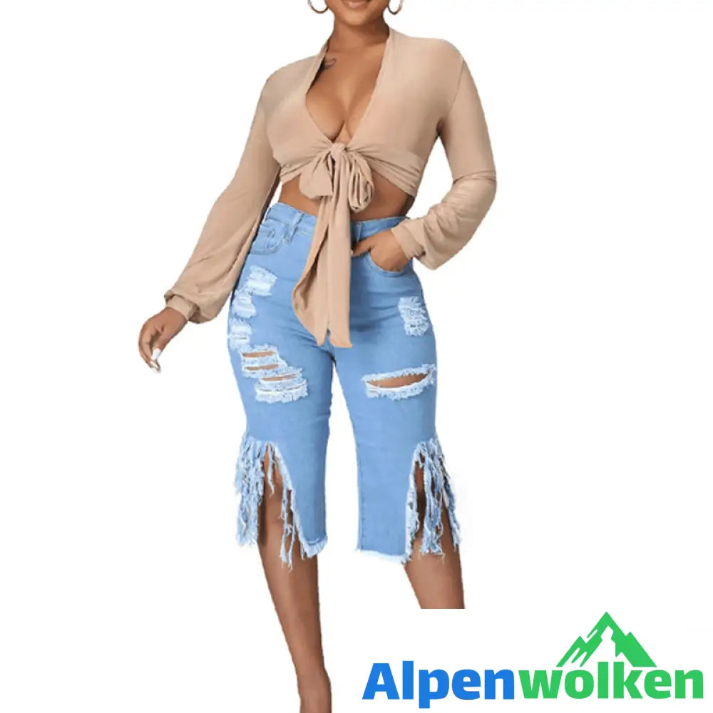 Alpenwolken - Zerfetzte Stretchjeans mit Fransen