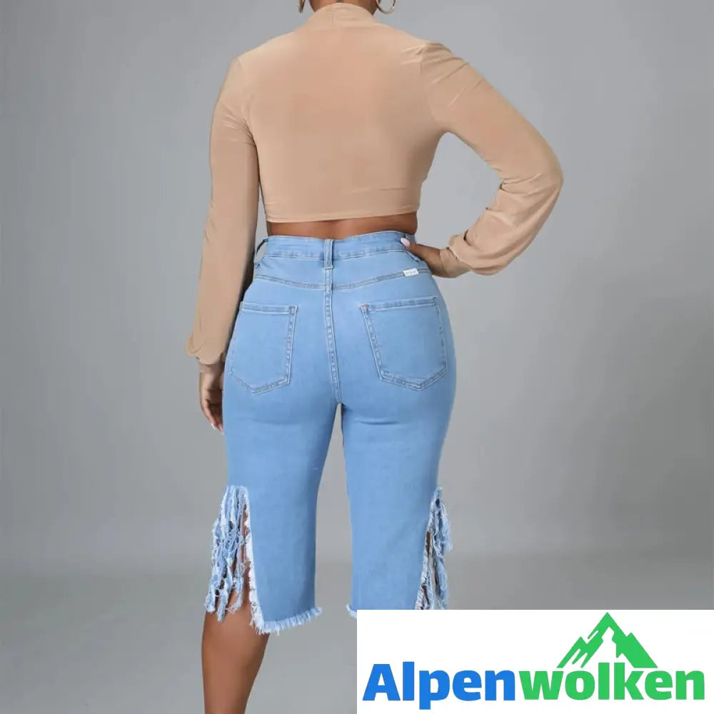 Alpenwolken - Zerfetzte Stretchjeans mit Fransen