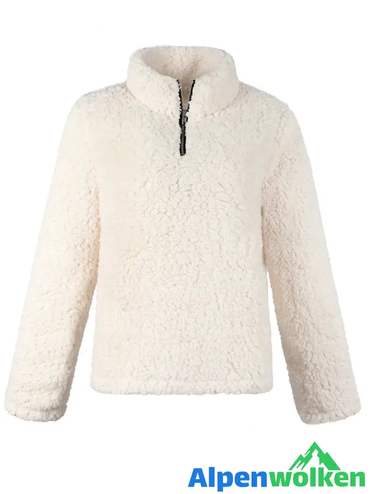 Alpenwolken - Zipper Kragen Kunstpelz Teddy Pullover