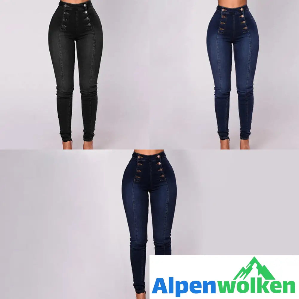 Alpenwolken - Zweireihige Röhrenjeans mit hoher Taille