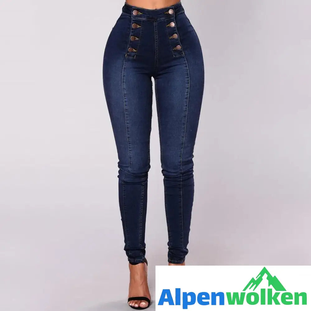 Alpenwolken - Zweireihige Röhrenjeans mit hoher Taille