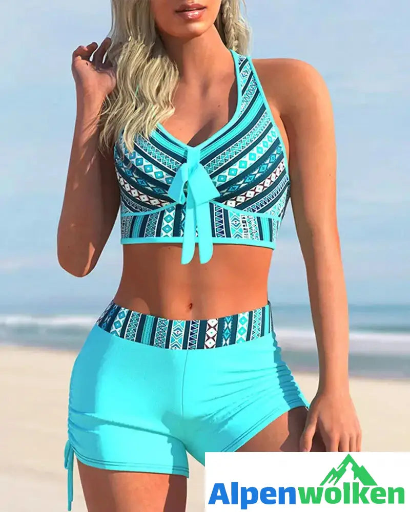 Alpenwolken - Zweiteiliges Bikini-Set mit Aufdruck Himmelblau