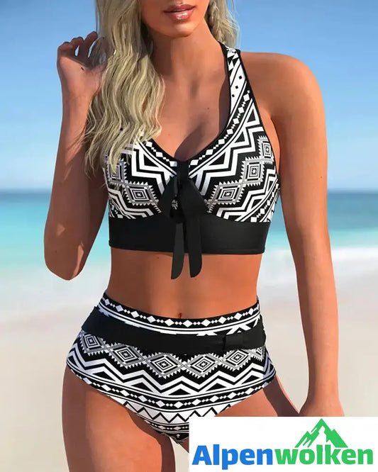 Alpenwolken - Zweiteiliges Bikini-Set mit Aufdruck Schwarz