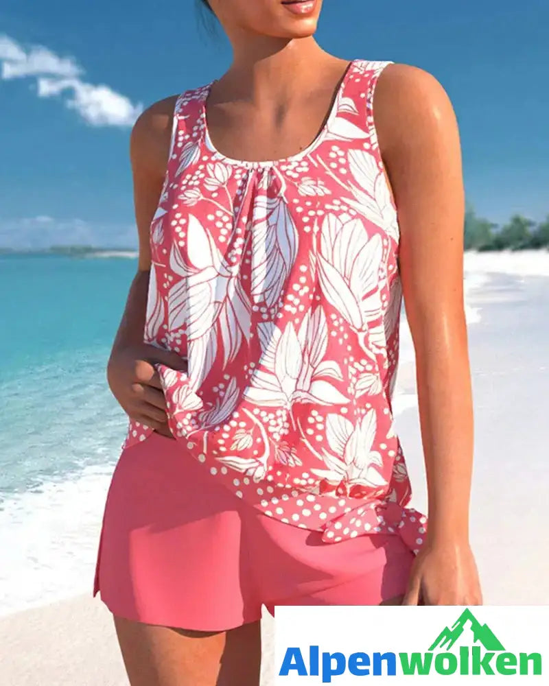 Alpenwolken - Zweiteiliges Tankini-Set mit Blumendruck Rosa